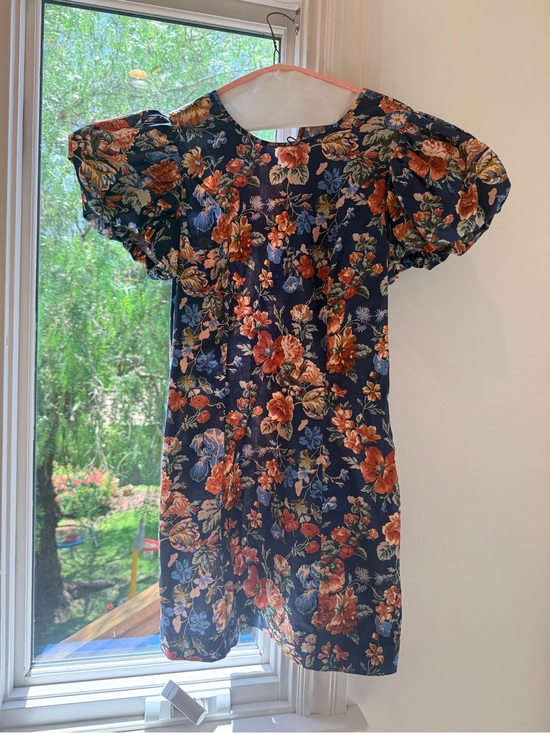 Doen Dresses & Skirts - Doen Lyric Navy Floral Puff-Sleeve Dress with Rust & Blue Blooms